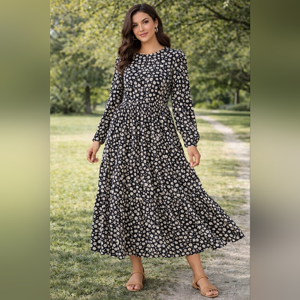 Floral Black and White Dress